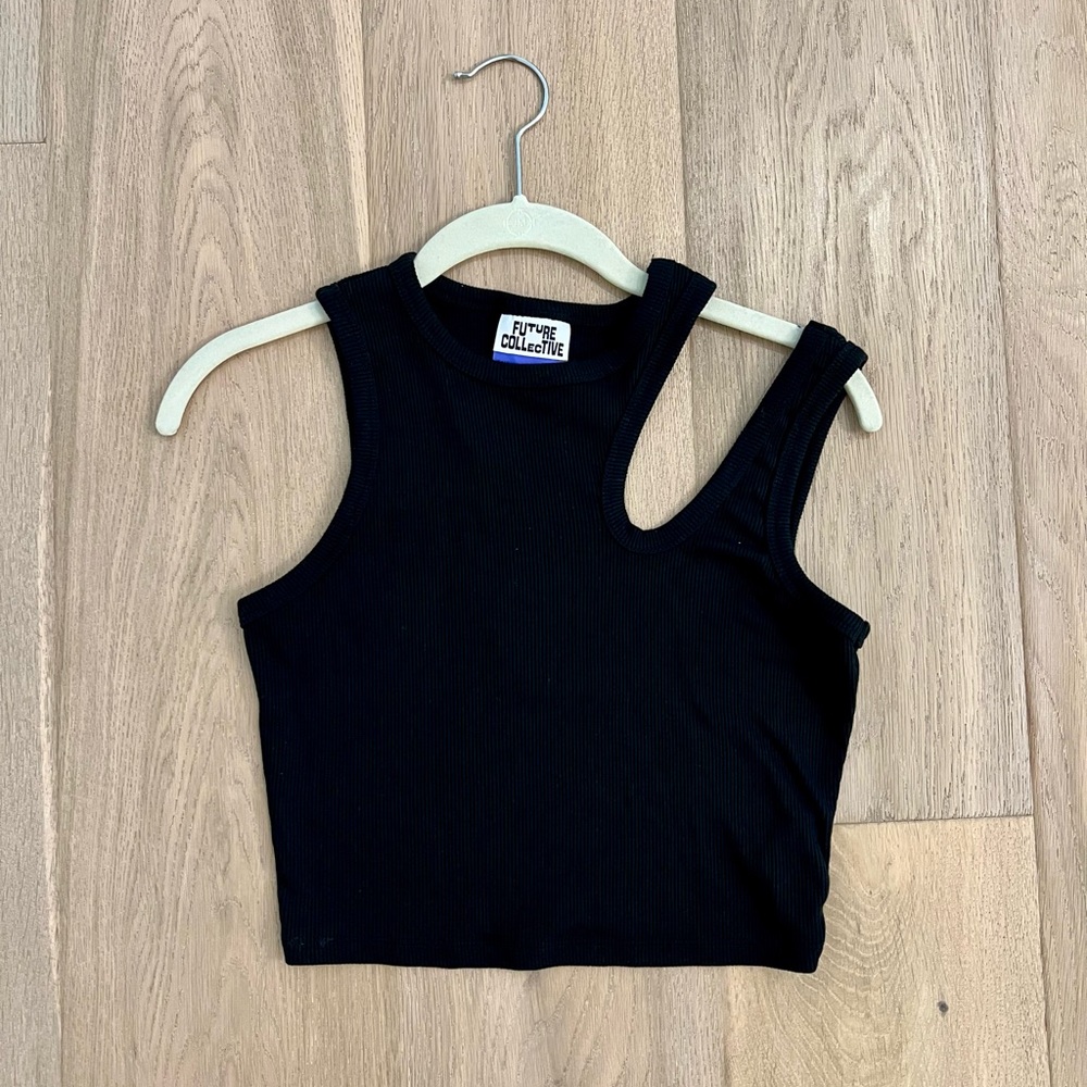 Black Asymmetrical Crop Tank Top